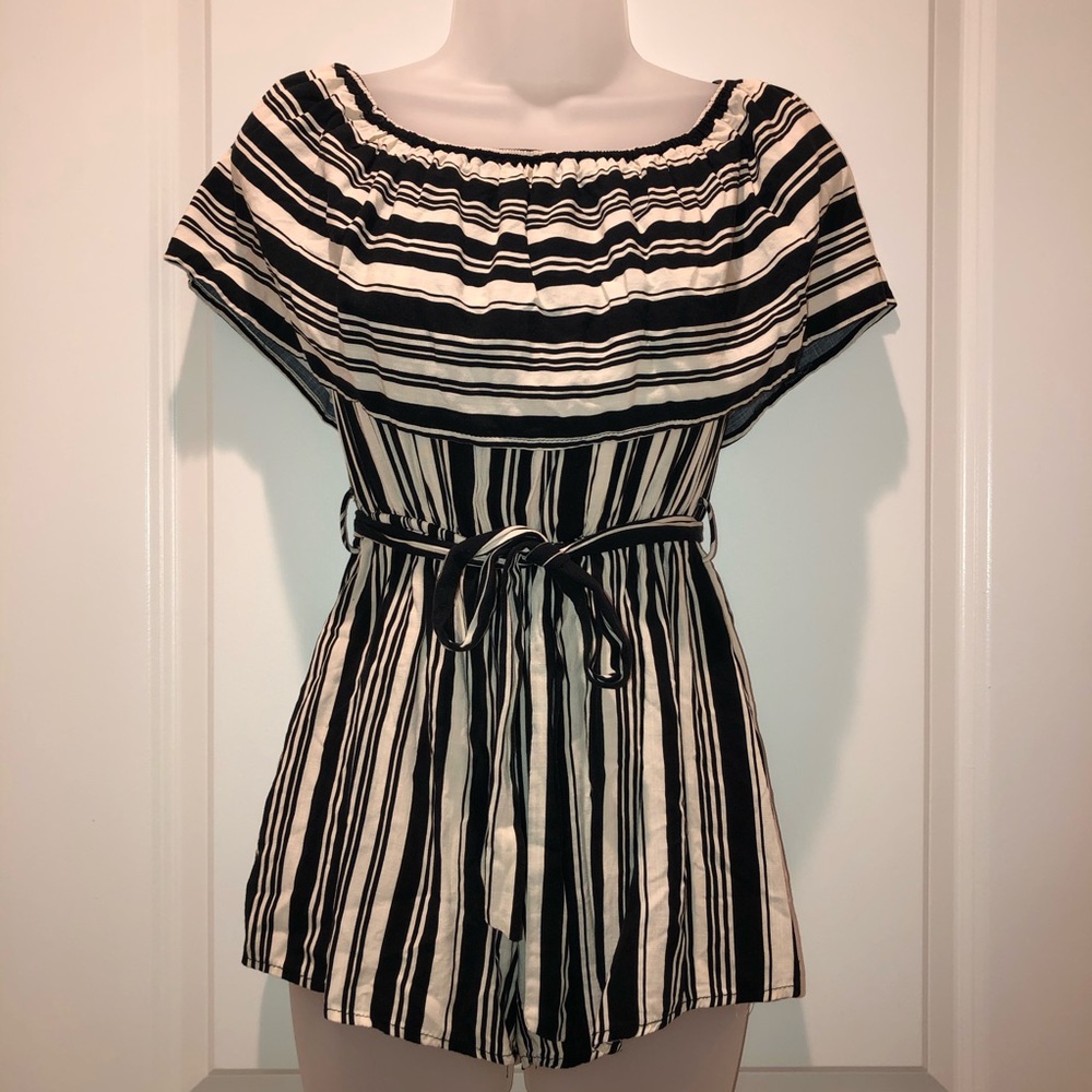 Windsor Black Cream Striped Romper